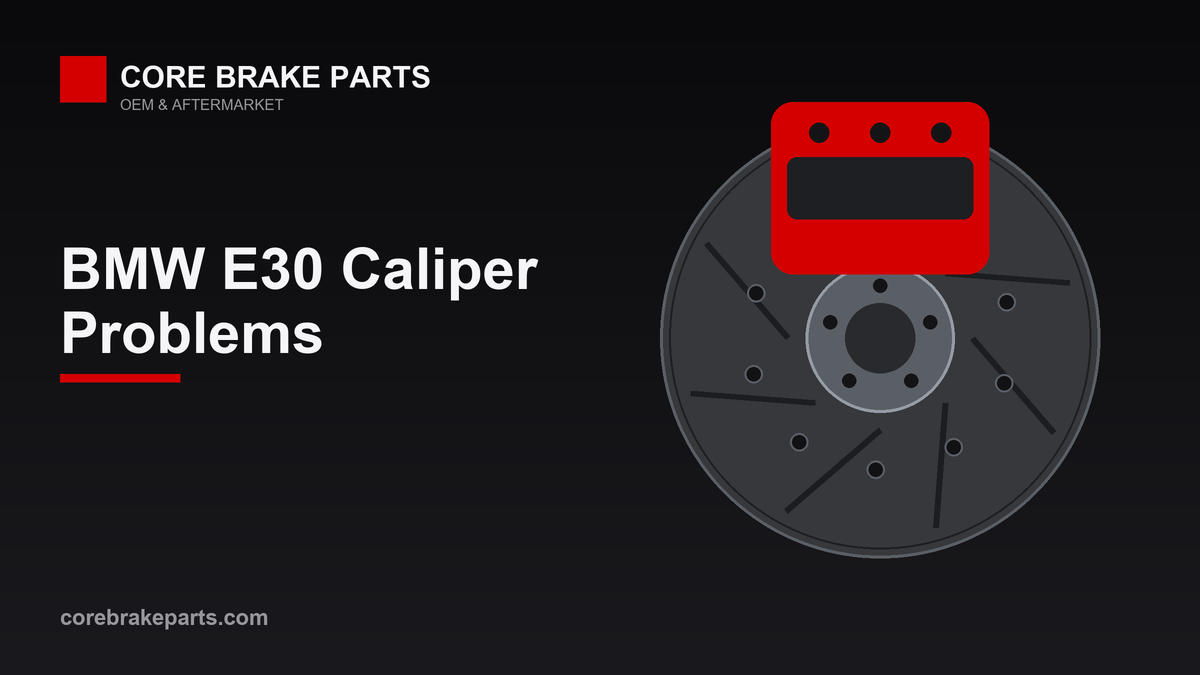Single-piston floating brake caliper over a disc rotor, as used on the 1984 BMW E30