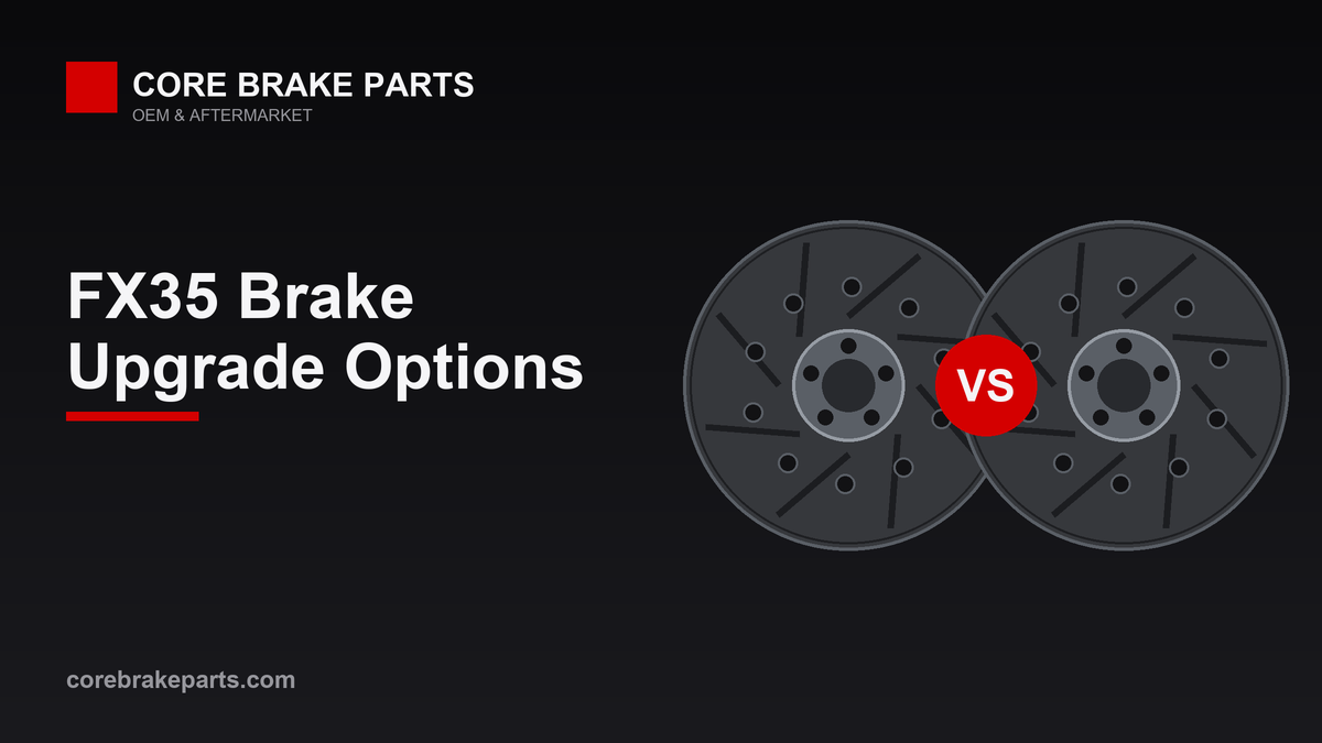 Plain replacement brake rotor next to a slotted performance rotor for an Infiniti FX35