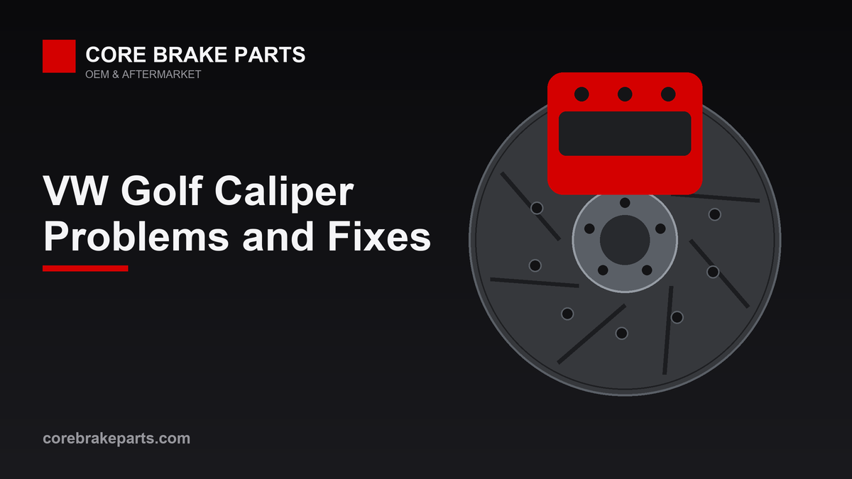 Brake caliper mounted over a disc rotor, illustrating Volkswagen Golf caliper diagnosis and replacement