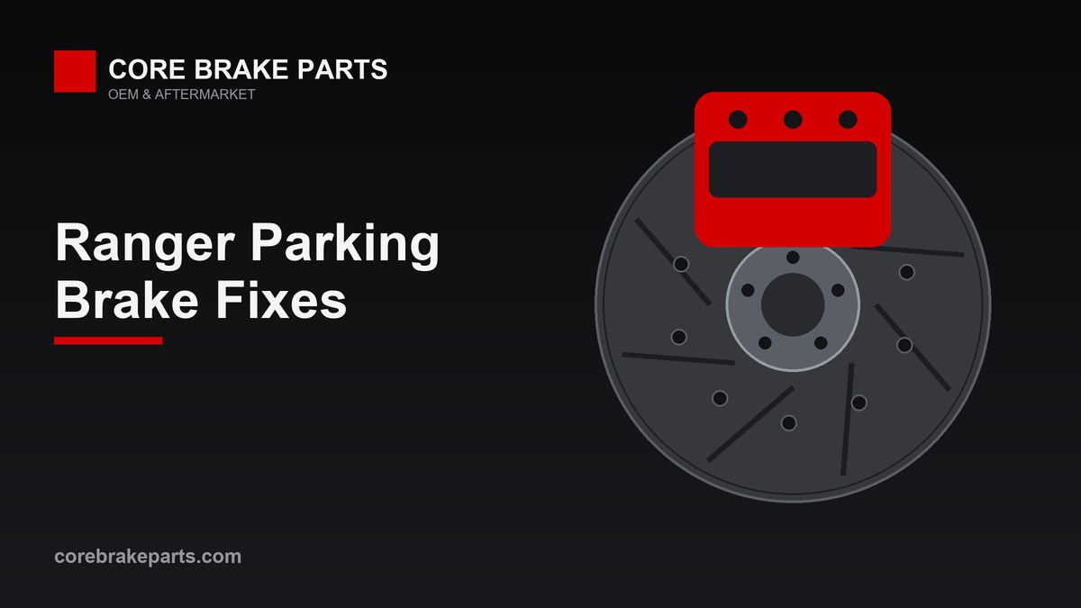 Rear disc brake caliper and rotor on a 2019-2023 Ford Ranger parking brake