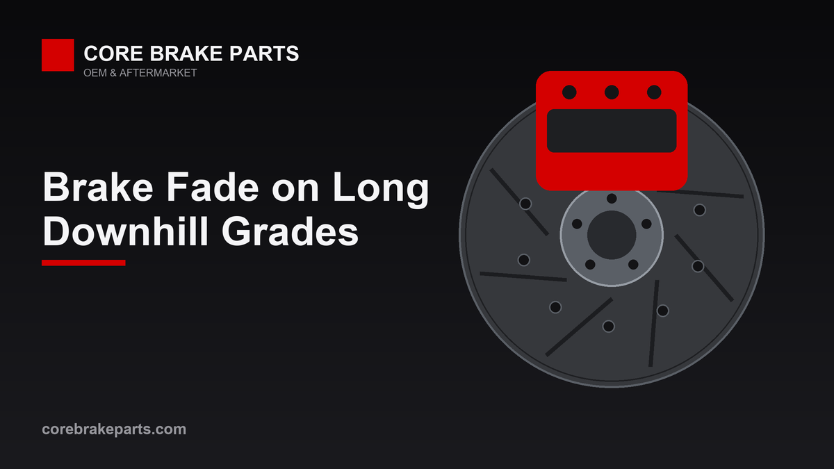Brake caliper clamping a hot rotor, illustrating brake fade on a long downhill grade
