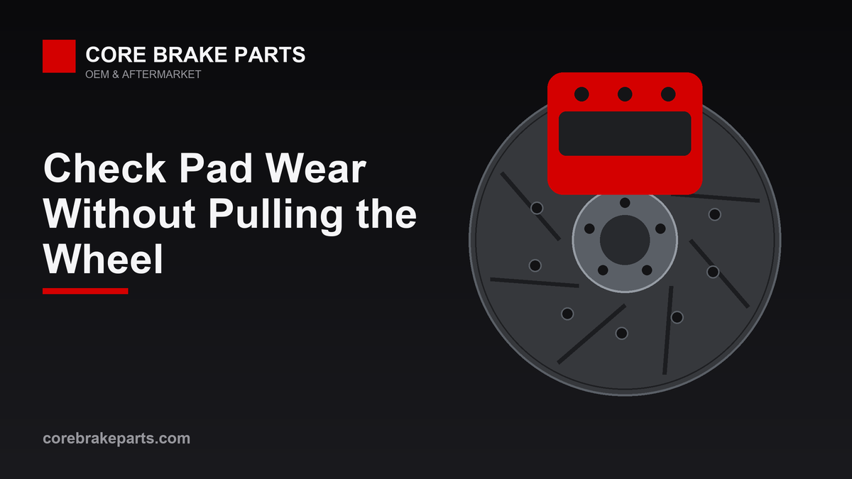 Brake caliper and pads on a rotor seen through the wheel
