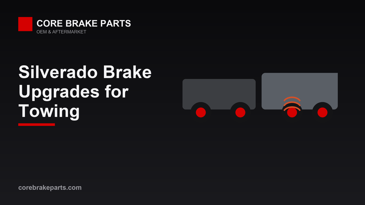 Pickup truck towing a trailer with upgraded brake rotor and pad illustration