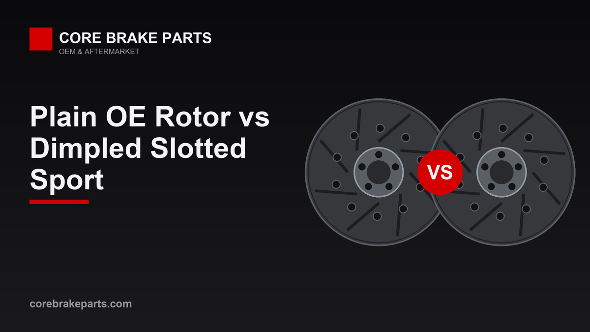 Comparison of a plain OE style brake rotor face and a dimpled and slotted sport rotor face