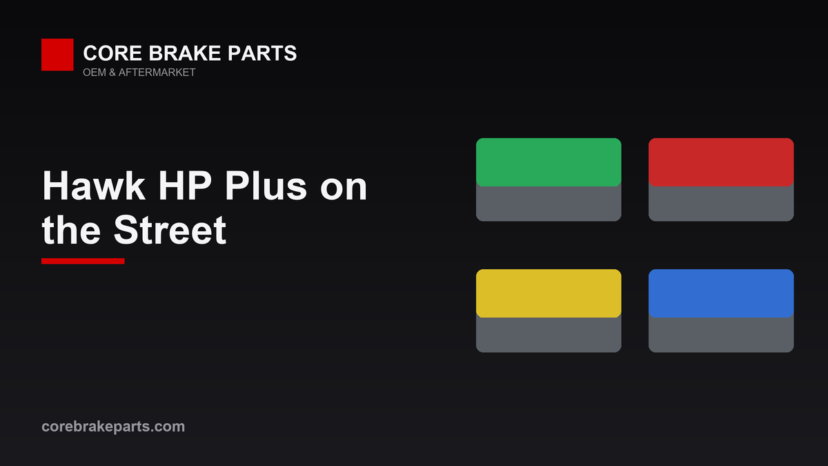 Performance brake pads illustrating Hawk HP Plus crossover street and autocross compound