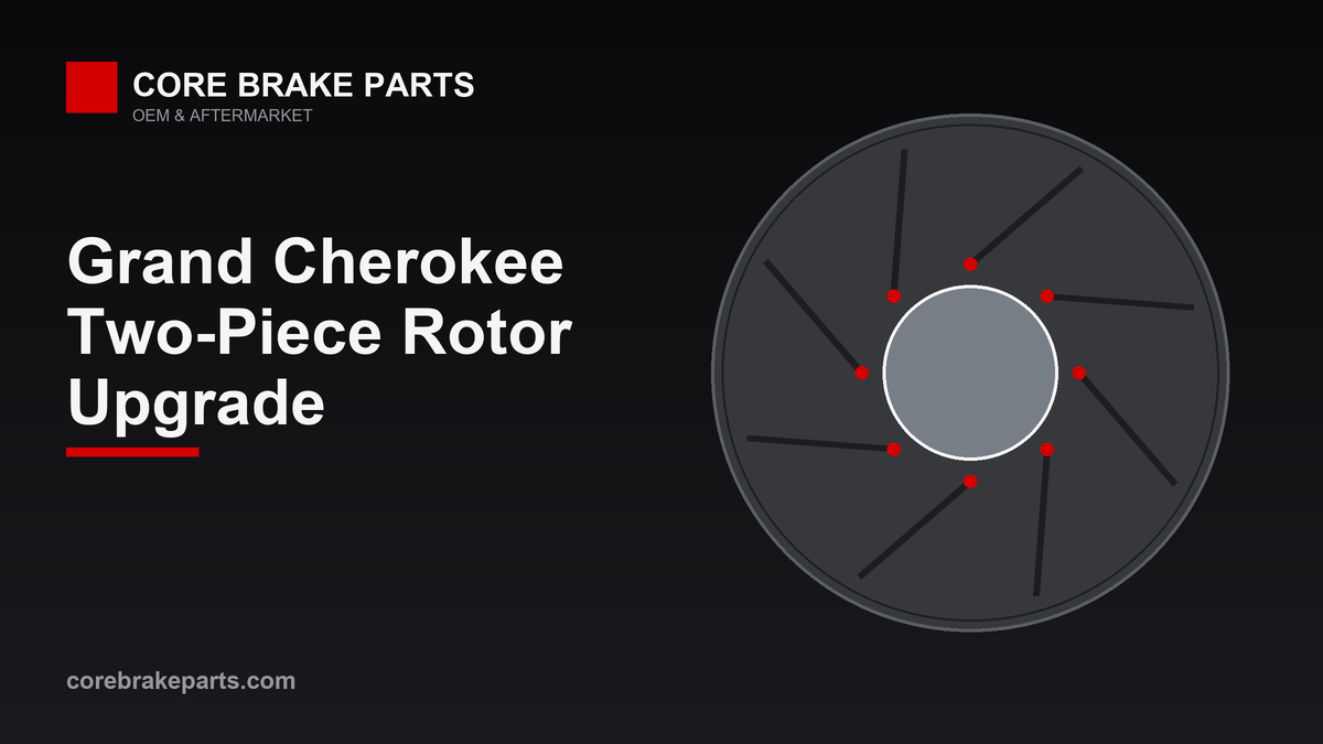 Two-piece floating brake rotor with aluminum hat and slotted iron friction ring for a Jeep Grand Cherokee brake upgrade
