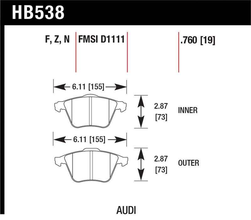 Hawk HPS Performance Street Front Brake Pads HB538F.760 - 2005-2007 Audi A4 Cabriolet