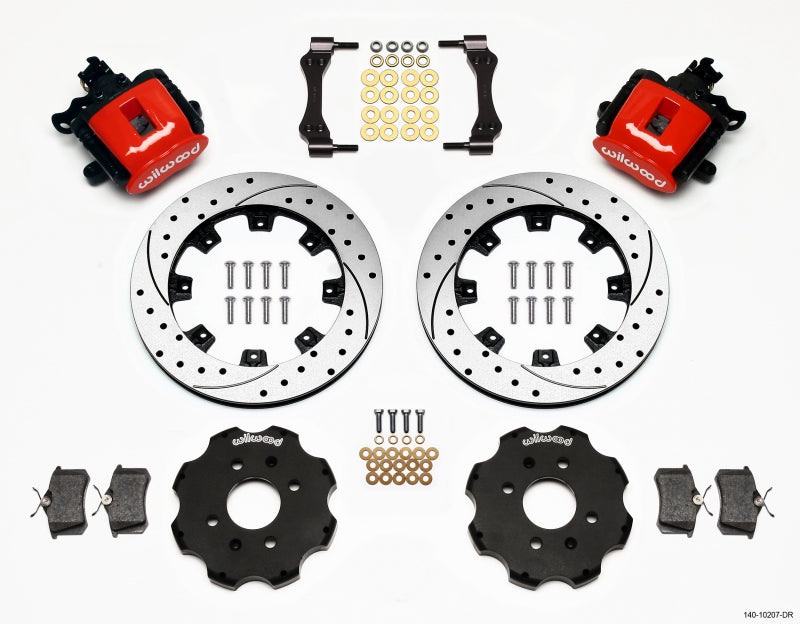 Wilwood Combination Parking Brake Rear Kit 140-10207-DR - 12.19in Drilled Rotors, Red, 2.39in Offset - Civic / Integra