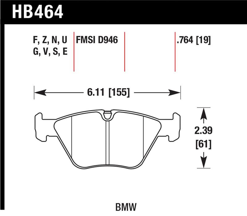 Hawk Performance HPS Street Front Brake Pads HB464F.764 - 2001-2006 BMW 330Ci, 330i, 330Xi and M3