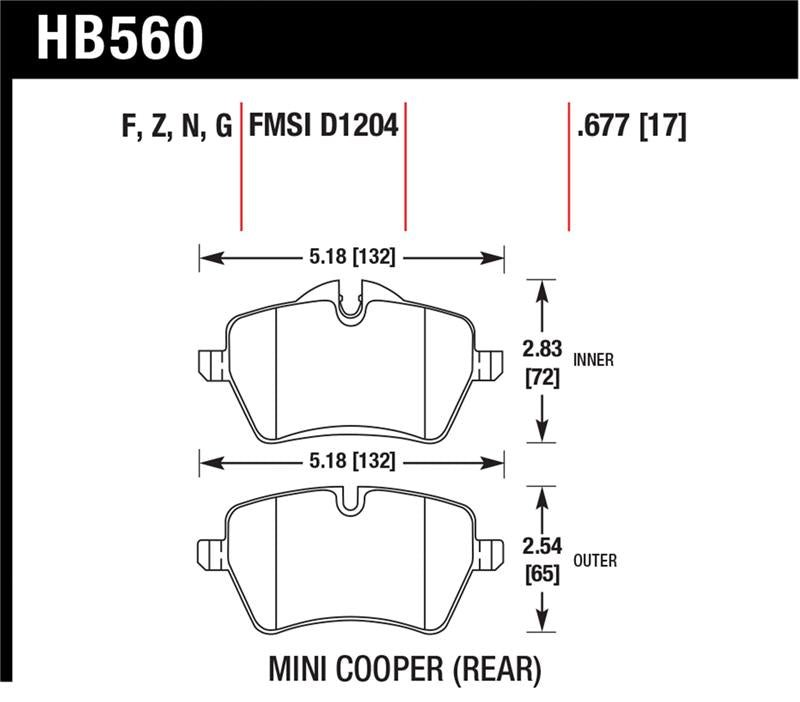 Hawk Performance HP Plus Street Front Brake Pad Set HB560N.677 - 2005-2006 Mini Cooper S JCW R53 and 2007+ R56 Cooper S