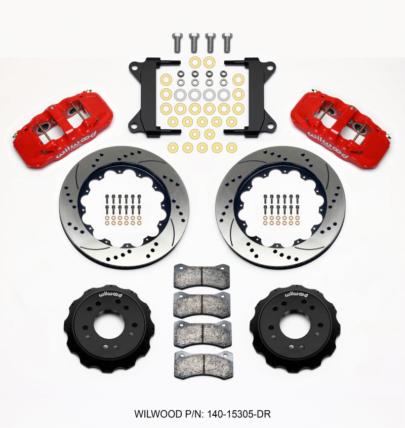 Wilwood AERO6 Front Big Brake Kit 14.00 Inch Drilled Rotors Red - 1963-1987 Chevrolet C10 with Pro Spindles
