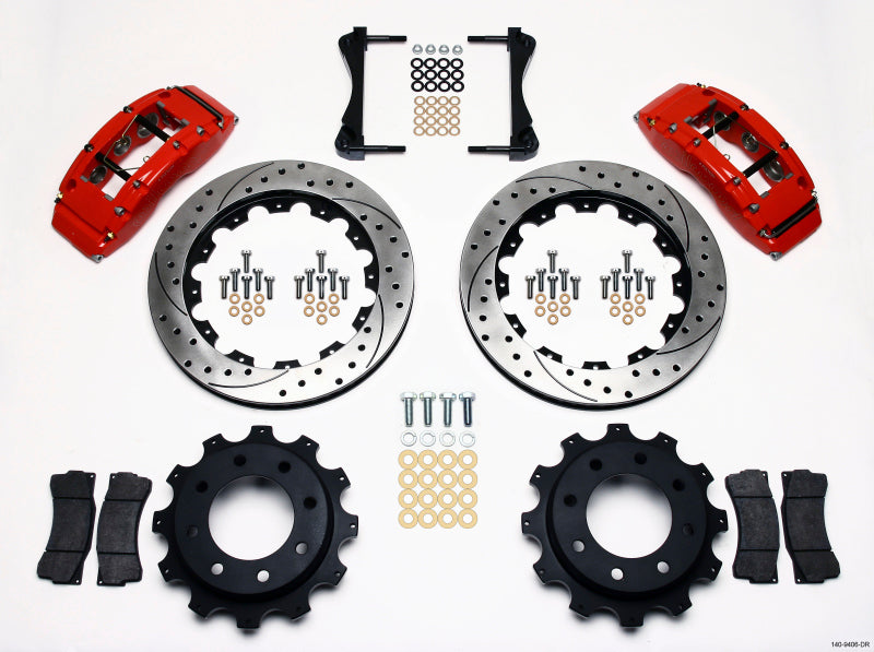 Wilwood TC6R Rear Big Brake Kit 16.00in Drilled Rotors Red - GM 2500 HD 1999-2010, 4.84 Center (140-9406-DR)