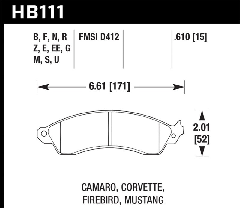 Hawk Performance HB111D.610 ER-1 Front Brake Pads - 1991 Chevrolet Camaro 3.1L