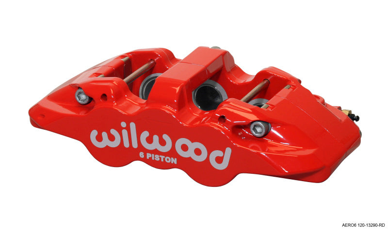 Wilwood Aero6 Forged 6-Piston Caliper 120-13290-RD - Left-Hand, Red, 1.62/1.12/1.12 Pistons