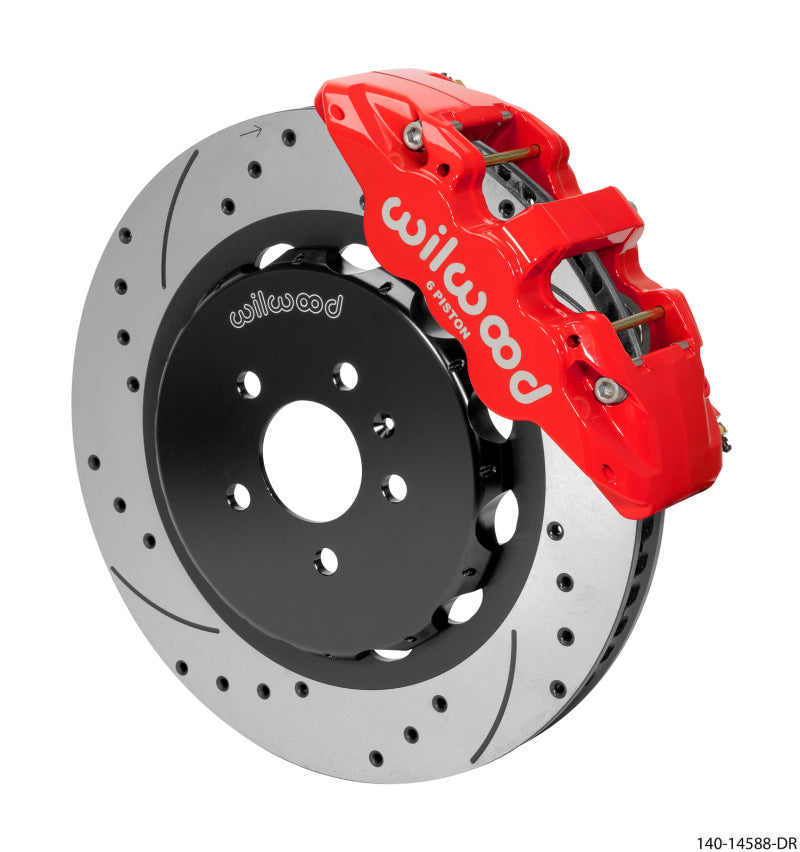 Wilwood AERO6 Front Kit 15.00in Drilled and Slotted Rotors, Red, with Lines - 2008-2012 Audi A4/A5/S5 (140-14588-DR)