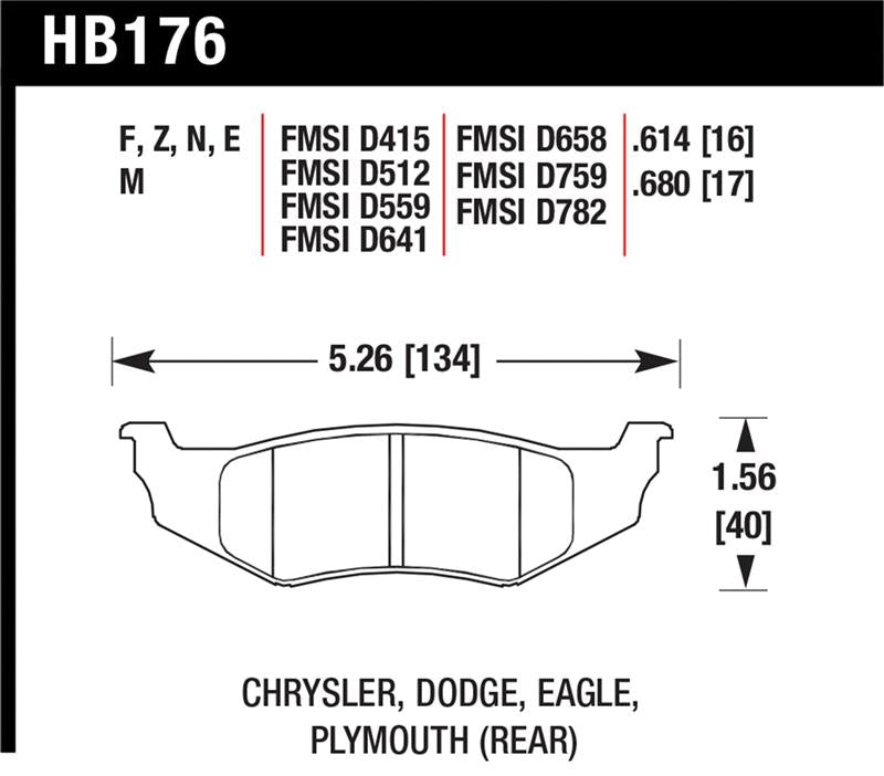 Hawk Performance HB176N.614 HP+ Street Rear Brake Pads - SRT4