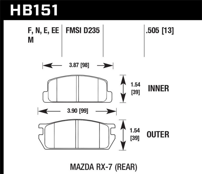 Hawk Performance HB151D.505 ER-1 Rear Brake Pads - 1985 Mazda RX-7 1.1L GS