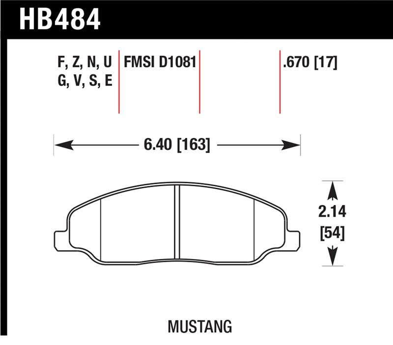 Hawk Performance HP+ Front Brake Pads HB484N.670 - 2005-2010 Ford Mustang GT & V6, 2007-2008 Shelby GT