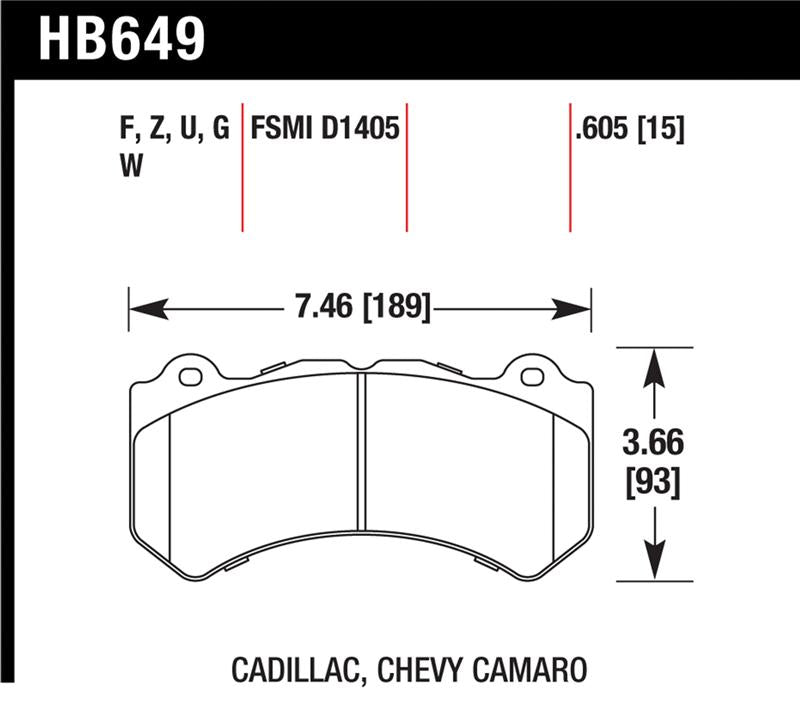 Hawk Performance DTC-30 Front Race Brake Pad Set HB649W.605 - 2008-2012 Cadillac CTS-V, 2012 Jeep Grand Cherokee SRT8 (WK2)