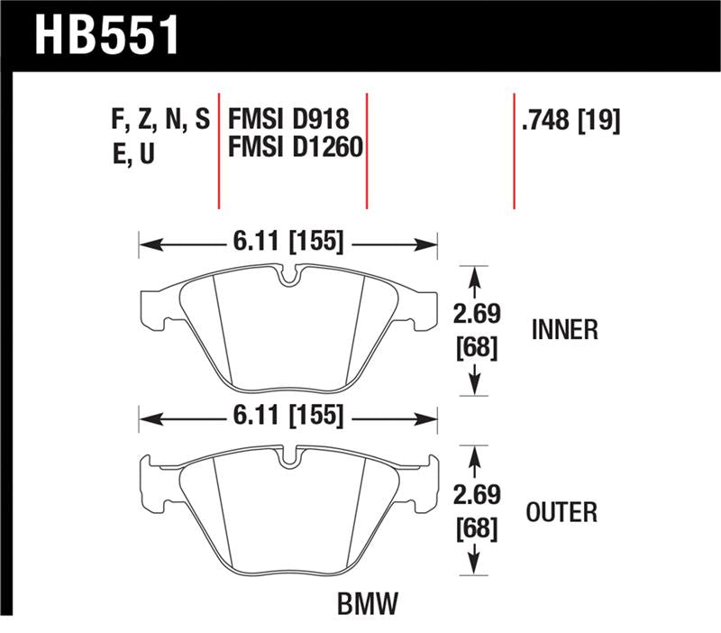 Hawk Performance Ceramic Front Brake Pads HB551Z.748 - 2007-2009 BMW 335i, 335d, 335xi, 328i and M3