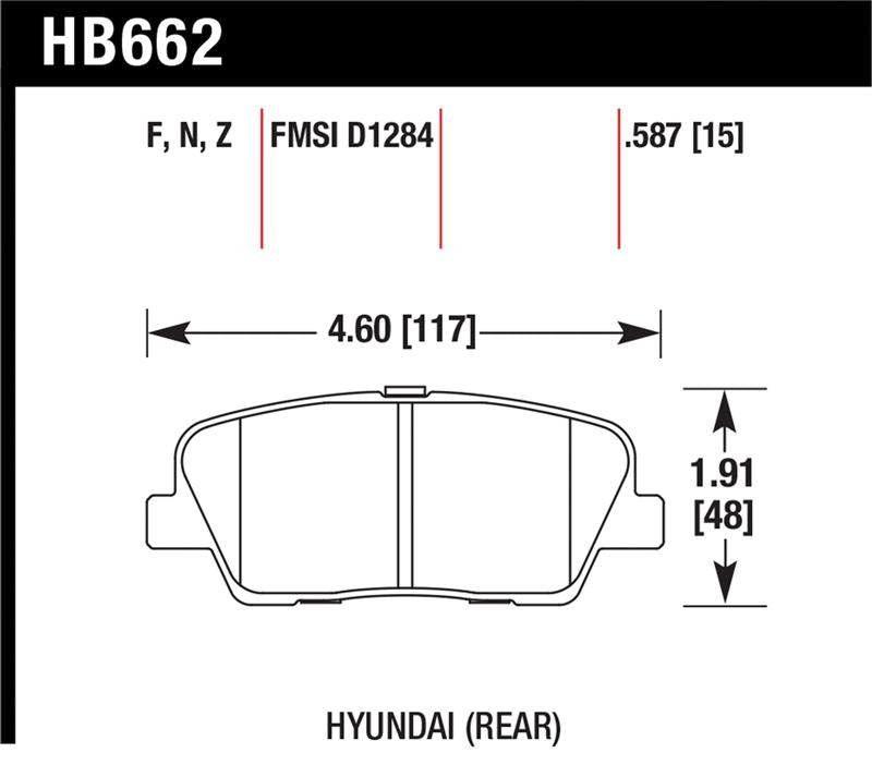 Hawk HP Plus Rear Brake Pads HB662N.587 - 2010 Hyundai Genesis Coupe without Brembo Brakes, 15mm
