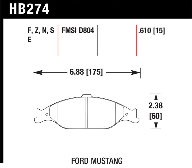 Hawk Performance Ceramic Street Front Brake Pads HB274Z.610 - 1999-2004 Ford Mustang Base/GT