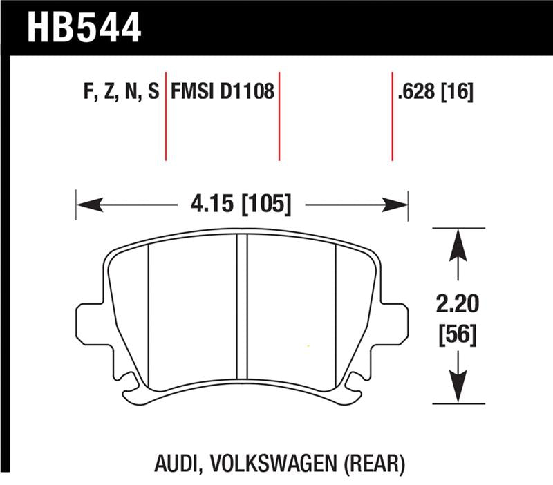 Hawk HT-10 Race Rear Brake Pads HB544S.628 - 2006-2009 Audi A6 Quattro / A6 Quattro Avant