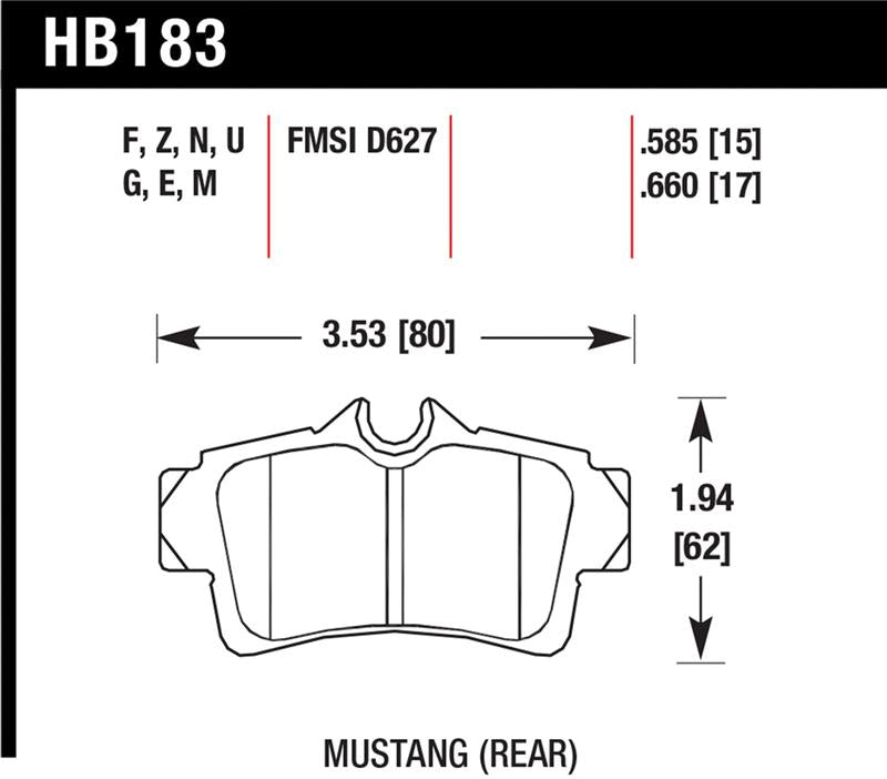 Hawk Performance Ceramic Rear Brake Pads HB183Z.660 - 1994-2004 Ford Mustang