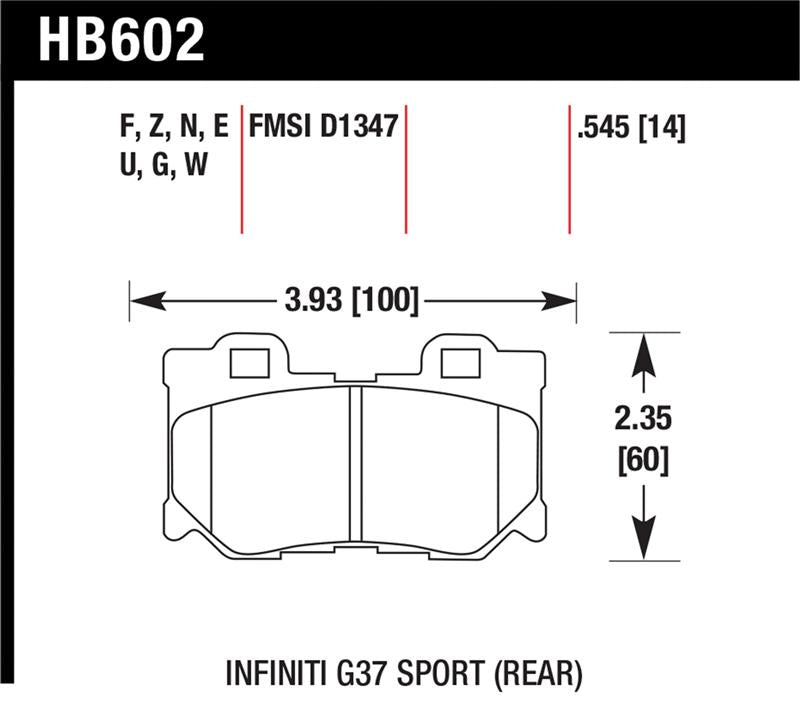 Hawk Performance DTC-70 Race Rear Brake Pads HB602U.545 - Infiniti FX50 G37 / Nissan 370Z