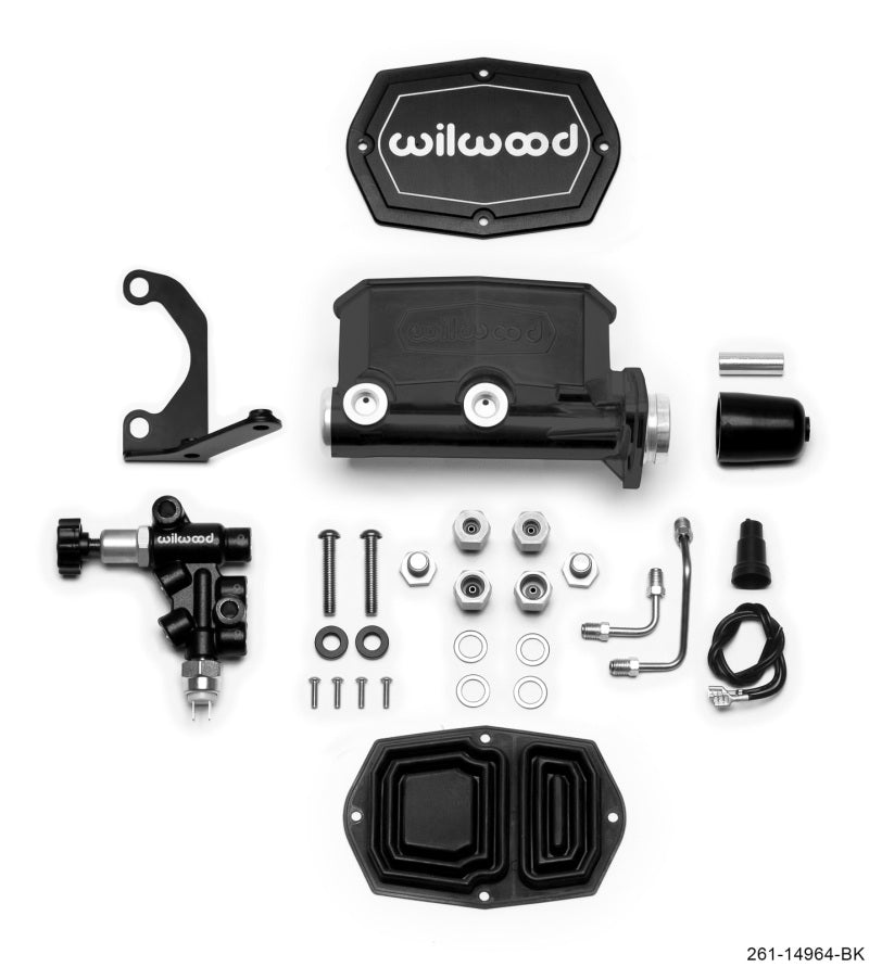 Wilwood 261-14964-BK Compact Tandem Master Cylinder 1.12in Bore with Bracket and Valve - Black