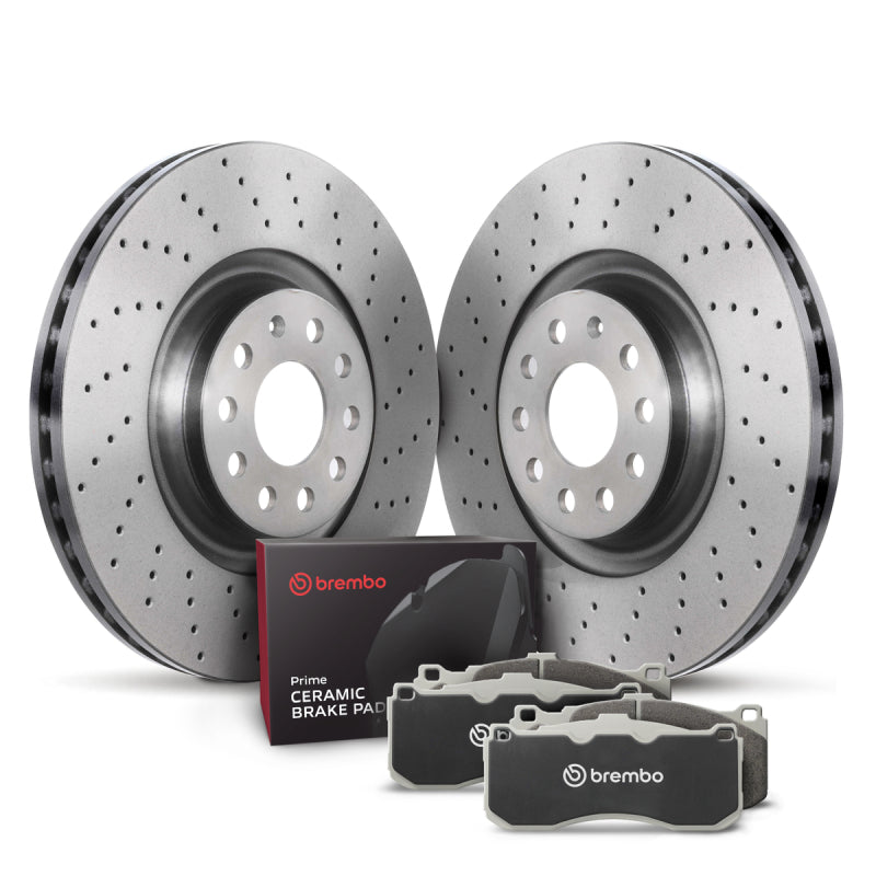 Brembo KTX0155 OE Rear Brake Kit - Xtra Drilled Vented Rotors and Prime Ceramic Pads - 2012-2013 Volkswagen Golf R, 2010-2021 GTI