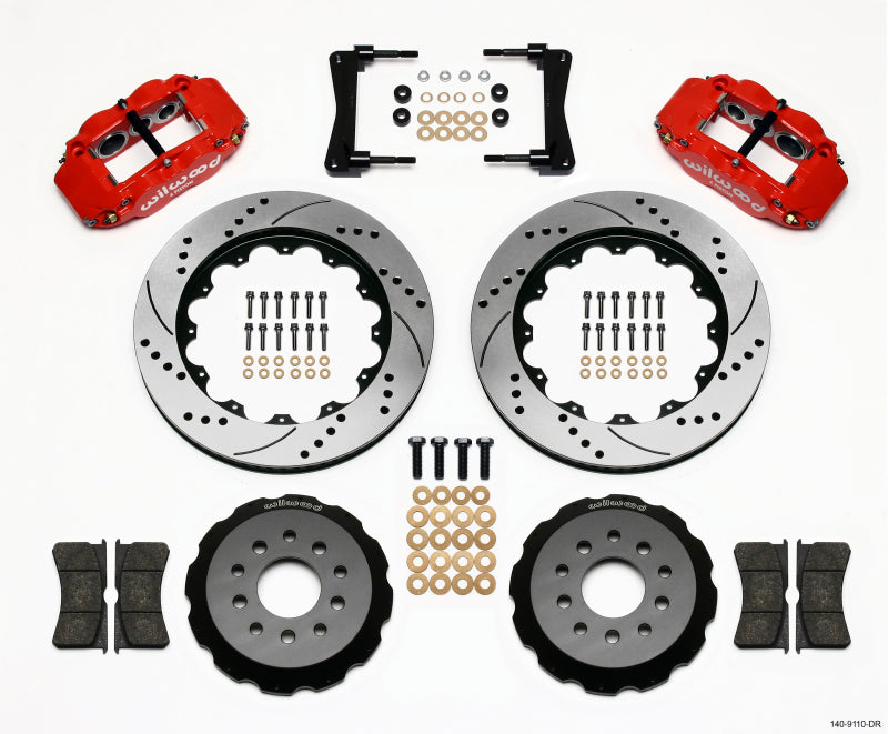 Wilwood 140-9110-DR Forged Narrow Superlite 6R Front Big Brake Kit 14in Drilled Rotors Red - 2005-2014 Ford Mustang