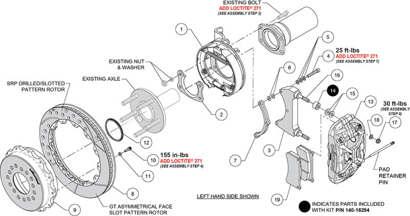 Wilwood 140-18294-D XRS4R Rear Big Brake Kit - 14.00in Drilled and Slotted Rotor, 2.50in Offset, Black - New Style Big Ford