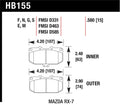 Hawk Performance HPS 5.0 Front Brake Pad Set HB155B.580 - 1990 Mazda RX-7 GXL with Electronic Adjustable Suspension