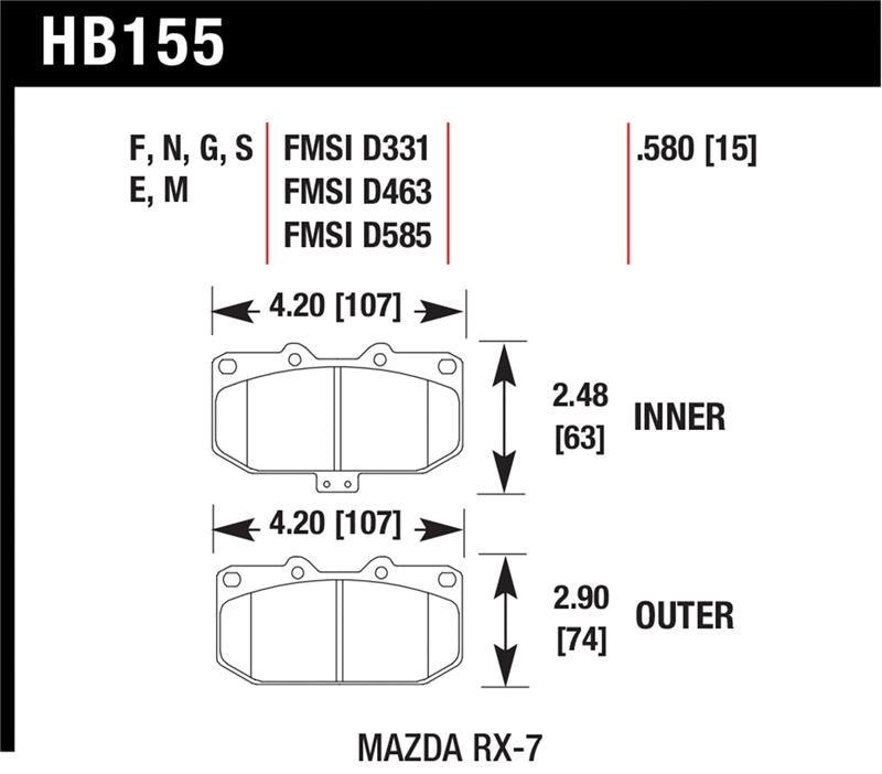 Hawk Performance HPS 5.0 Front Brake Pad Set HB155B.580 - 1990 Mazda RX-7 GXL with Electronic Adjustable Suspension