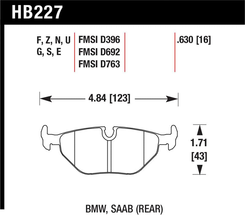 Hawk Performance Blue 9012 Rear Race Brake Pads HB227E.630 - BMW 3, 5 and 7 Series, M3, Z3, Z4