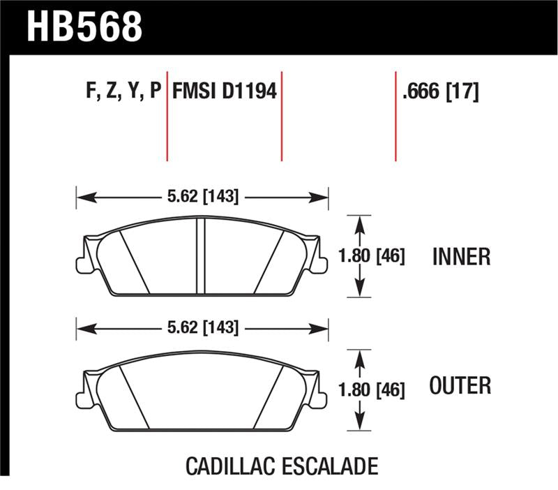 Hawk HPS Performance Street Rear Brake Pads HB568F.666 - Chevrolet Silverado, Tahoe, GMC Sierra, Yukon, Cadillac