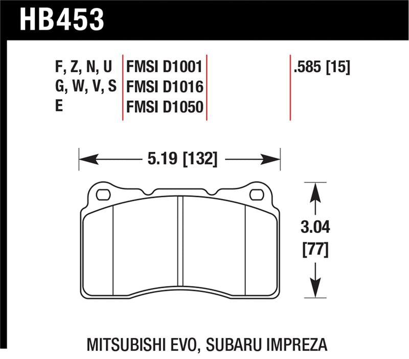 Hawk Performance HT-10 Race Front Brake Pads HB453S.585 - Evo / Subaru STi / Genesis Coupe / Camaro SS