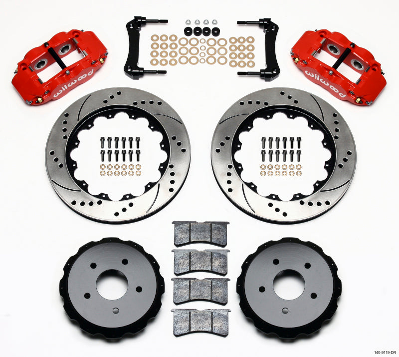 Wilwood 140-9119-DR Forged Narrow Superlite 4R Rear Big Brake Kit 14in Drilled Rotors Red - Chevrolet Corvette C5 / C6