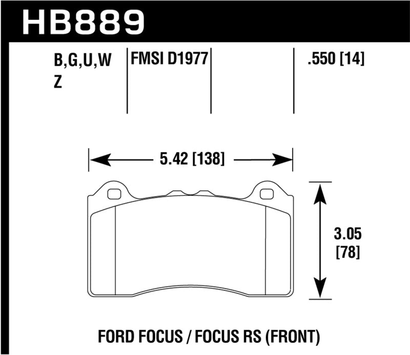 Hawk HB889U.550 DTC-70 Race Front Brake Pads - 2017 Ford Focus