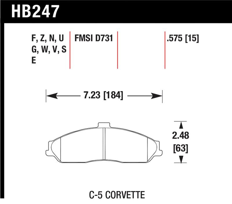 Hawk Performance HB247G.575 DTC-60 Race Front Brake Pad Set - 2004-2009 Cadillac XLR, 2001-2004 Chevrolet Corvette Z06, 2005-2006 Pontiac GTO