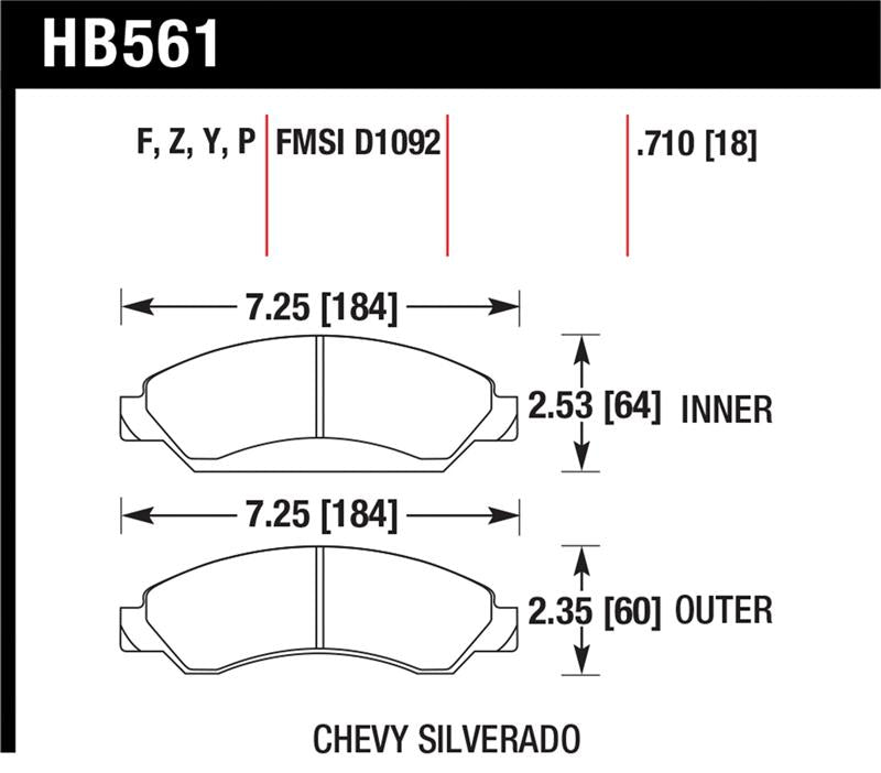 Hawk HPS Front Brake Pads HB561F.710 - Chevrolet Silverado/Avalanche/Suburban/Tahoe, GMC Sierra/Yukon, Cadillac
