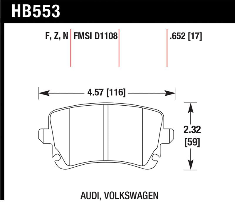 Hawk Performance HB553Z.652 Ceramic Street Brake Pad Set - Quiet, Ultra-Low Dust