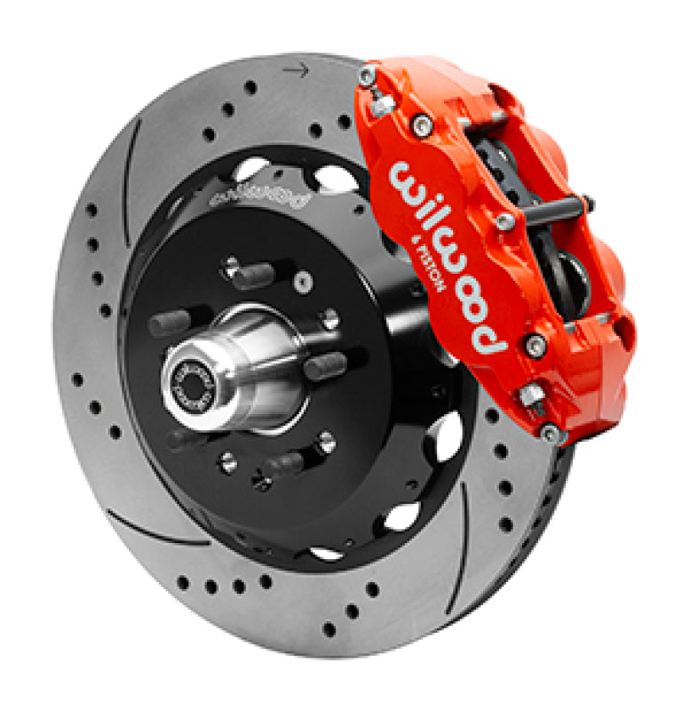 Wilwood FNSL6R Front Brake Kit 14in Drilled and Slotted Red - 1955-1957 Chevrolet CPP Drop Spindle