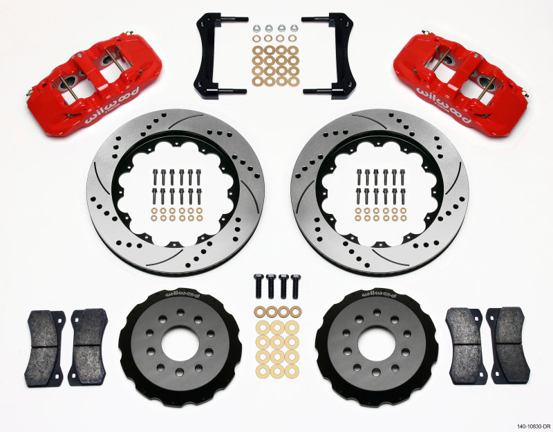 Wilwood AERO6 Front Hat Kit 14.00 Inch Drilled Rotors Red - 2005-2014 Ford Mustang