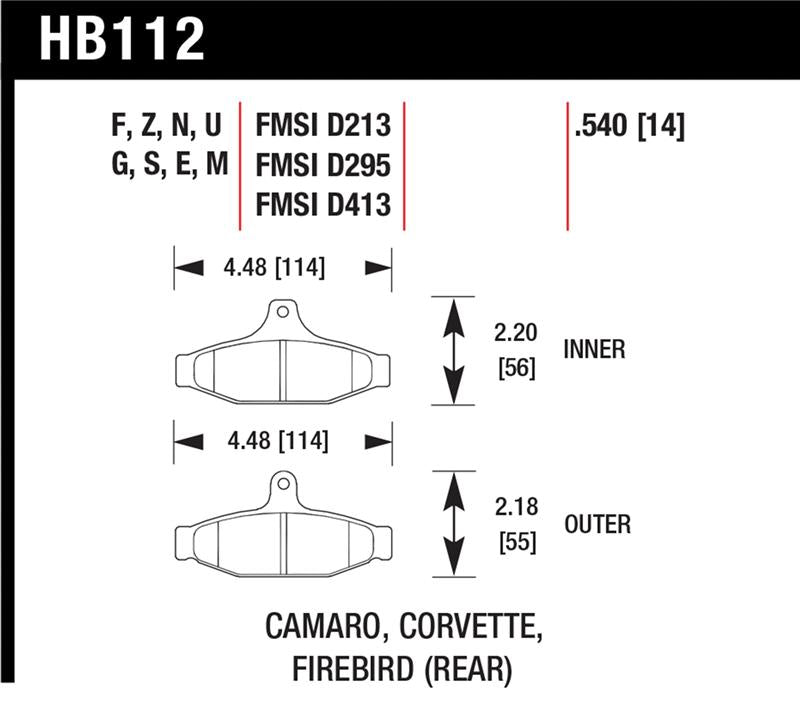 Hawk Performance HP Plus Rear Brake Pad Set HB112N.540 - 1984-1996 Chevrolet Corvette / 1988.5-1997 Pontiac Firebird