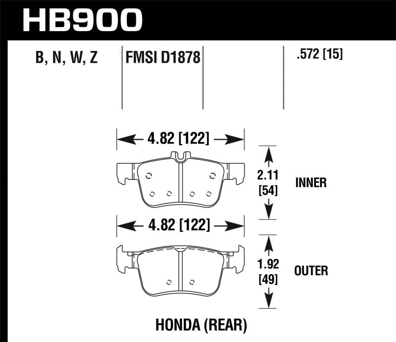 Hawk Performance HP Plus Rear Brake Pad Set HB900N.572 - 2016-2019 Honda Civic (excludes Si and Type R)