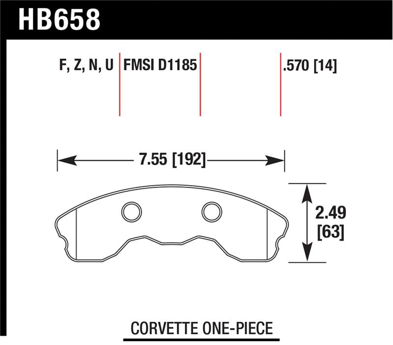 Hawk Performance HPS 5.0 Front Brake Pads HB658B.570 - 2010-2013 Chevrolet Corvette Grand Sport (One-Piece Pads)