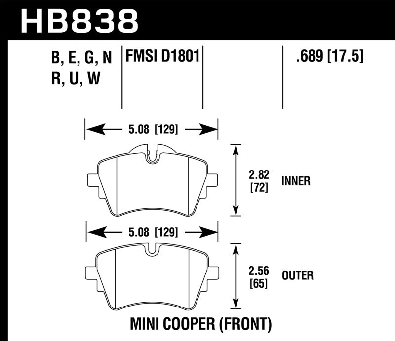 Hawk Performance HPS 5.0 Front Brake Pads - 2014-2017 Mini Cooper S