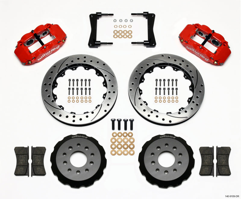 Wilwood 140-9109-DR Forged Narrow Superlite 6R Front Big Brake Kit 13.06in Drilled Rotors Red Calipers - 2005-2014 Ford Mustang